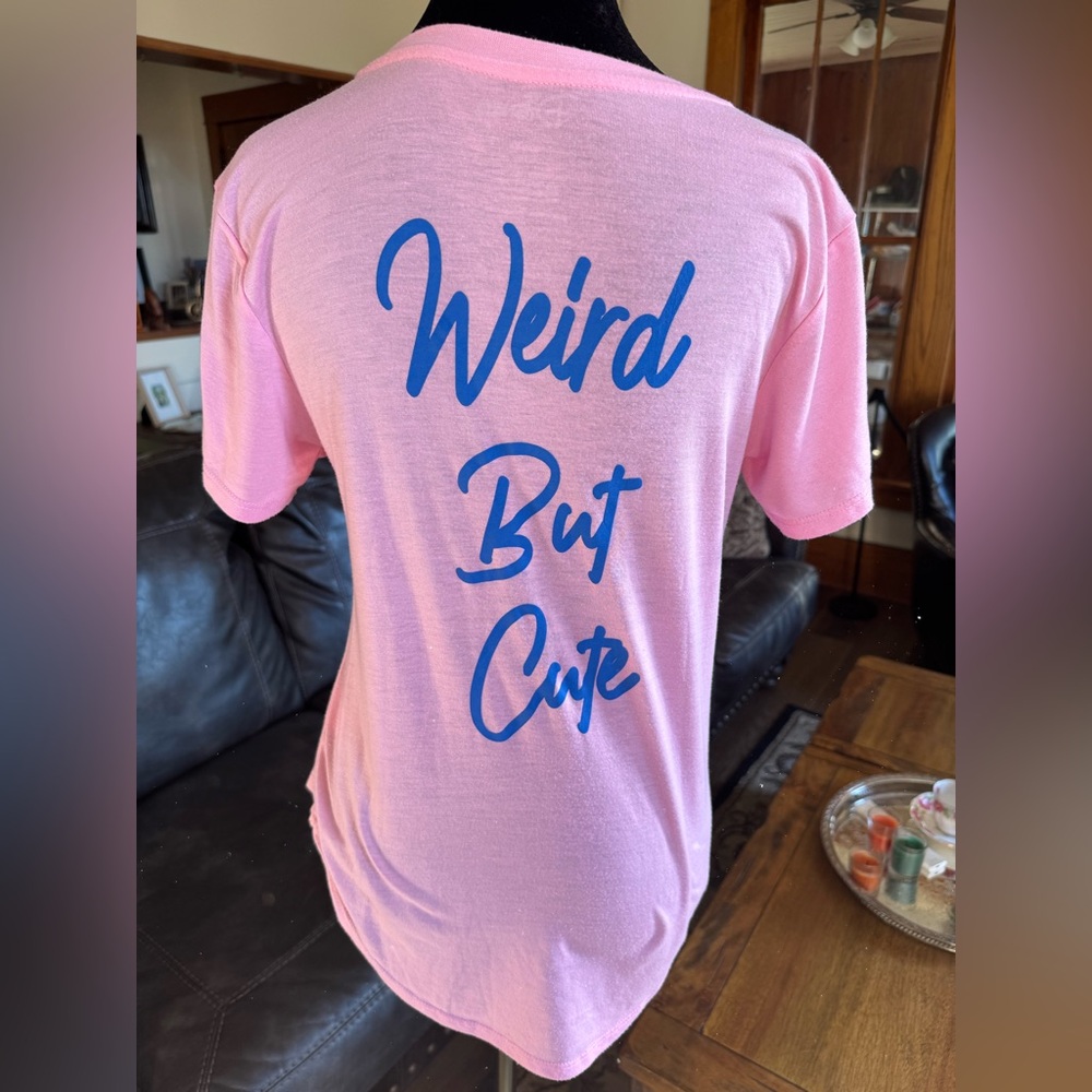 Disney Stitch “Weird But Cute” Pink Graphic Tee Women’s M 7/9 - Picture 3 of 11